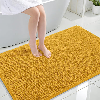 OLANLY Large Chenille Bath Rugs - Soft, Absorbent & Quick-Dry | 47x32, Golden Yellow, Machine Washable