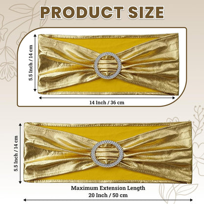 MDS Spandex Foil Chair Sashes - Universal Fit Elastic Stretch Bands with Buckle for Weddings | Metallic Gold, Pack of 125