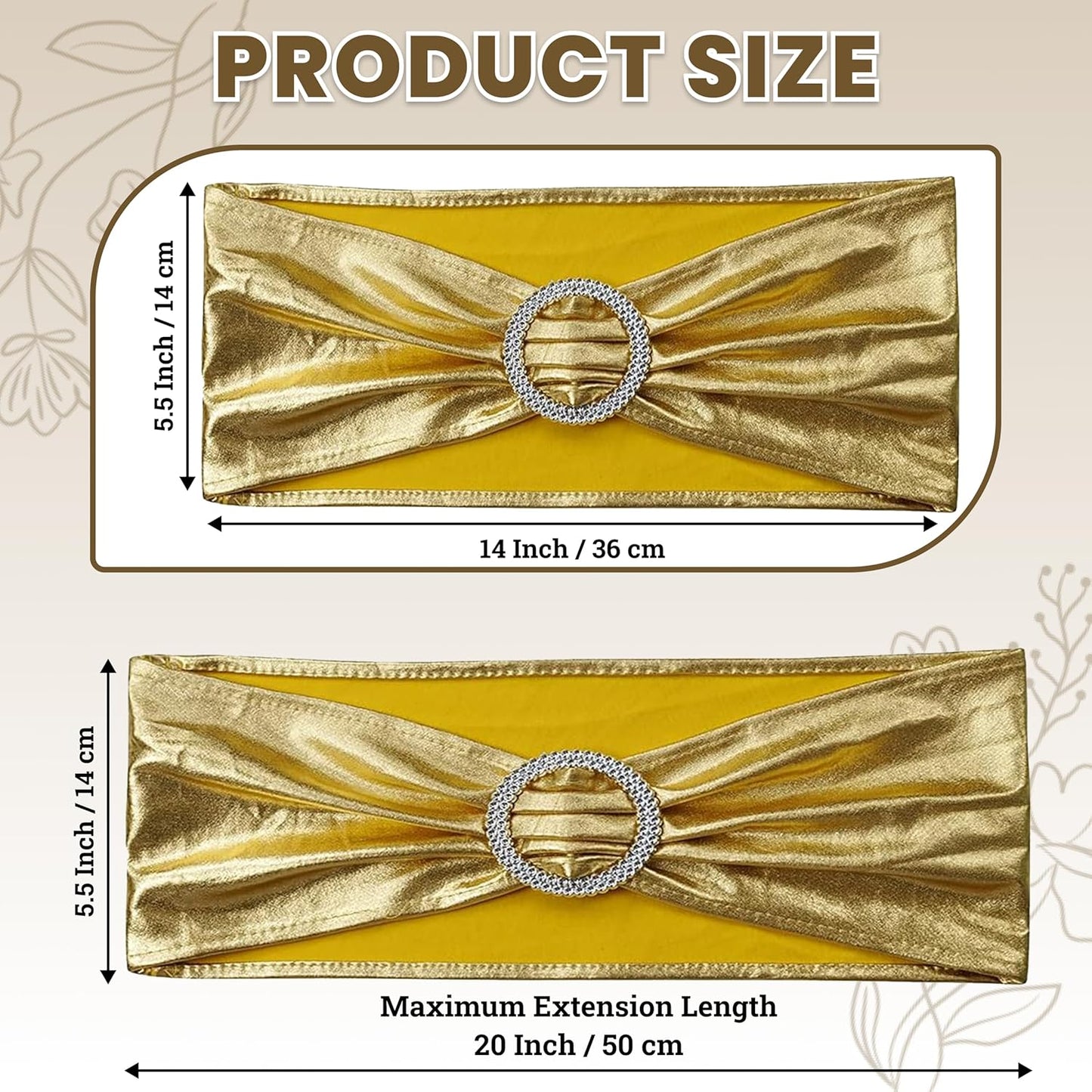 MDS Spandex Foil Chair Sashes - Universal Elastic Stretch Bands with Buckle for Weddings | Metallic Gold, Pack of 10