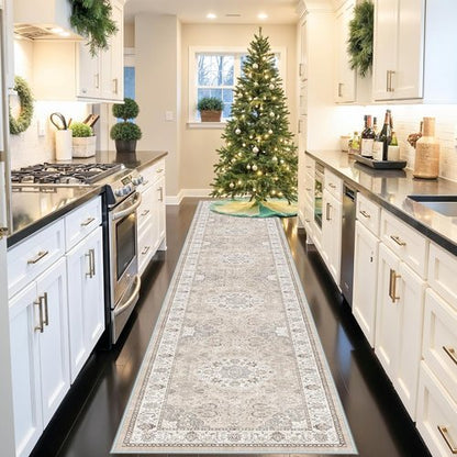Hallway Washable Runner Rug - Vintage Non-Slip Soft Floor Mat for Entryway | 3x16 Beige