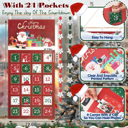 Weysat Christmas Advent Calendar - Reusable Fabric Countdown with 24 Pockets & Clips | Holiday Wall Decor