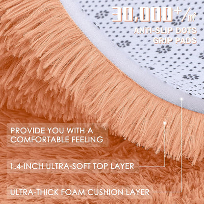 OLANLY Round Area Rug - Soft & Fluffy Muted Orange Shaggy Carpet, 5 ft Circle for Bedroom & Living Room