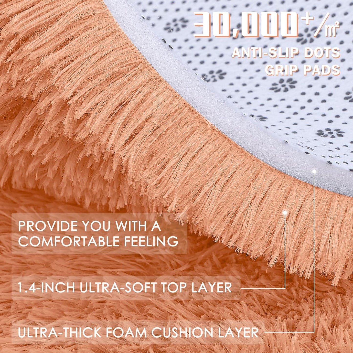 OLANLY 2x4 Machine Washable Runner Rug - Soft Fluffy Shaggy Carpet for Bedroom & Hallway | Muted Orange