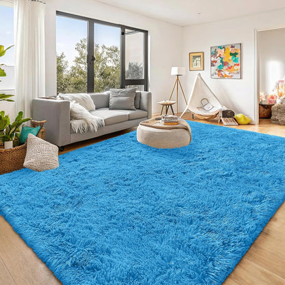 OLANLY Large Area Rug - Soft Fluffy Shaggy Carpet for Living Room & Bedroom | Bright Blue, Machine Washable