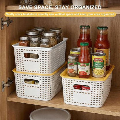 AREYZIN Plastic Storage Bins - Stackable Organizing Baskets with Lids | 6 Pack, 10.2x7.2x4.1 Inch, White