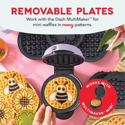 Dash MultiMaker® Mini System Nonstick Replacement Plate Set - 4-Inch Waffle Maker Plates - Sunflower & Bee Design