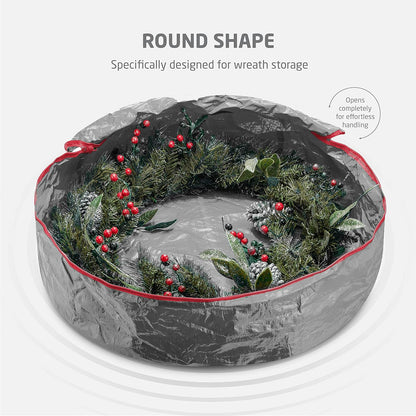 ZOBER Wreath Storage Bag - 36 Inch Durable Container for Artificial Wreaths - Gray with Dual Zippers