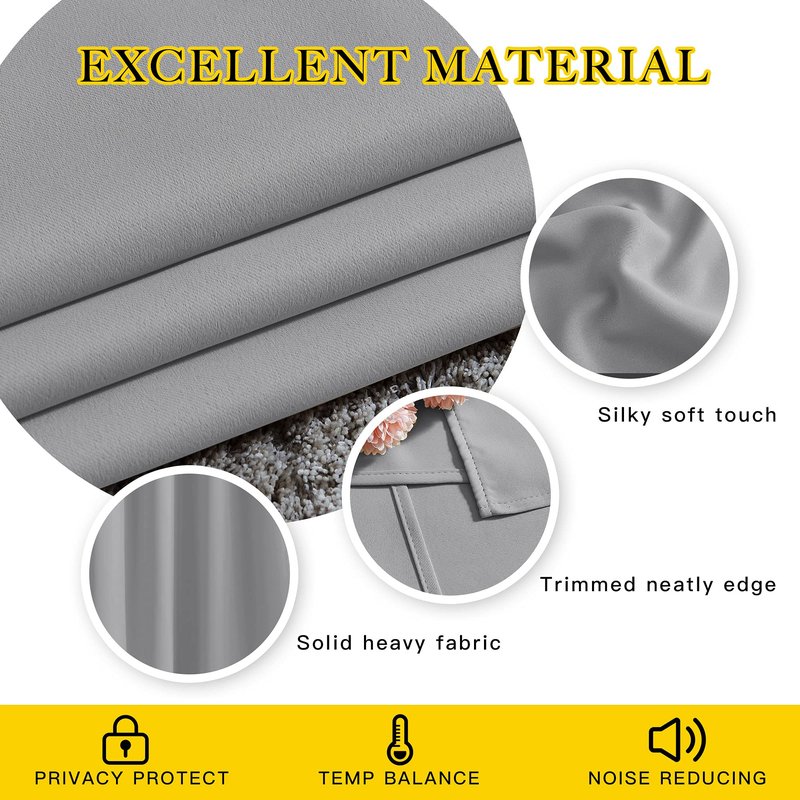 NICETOWN Bedroom Blackout Curtains & Drapes - Energy Saving Thermal Insulated Solid Grommet Light Blocking Window Treatments Privacy Room Divider for Living Room (2 Panels, Silver Grey, W66 x L102)