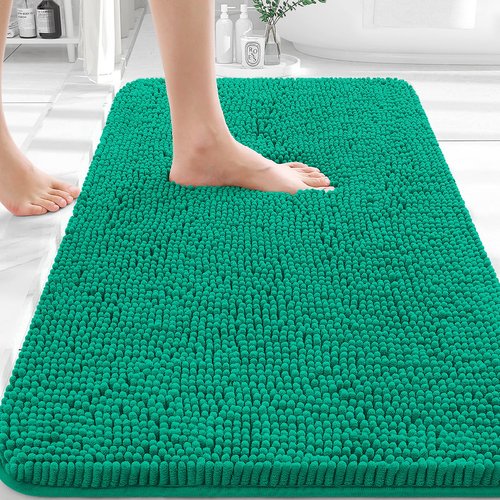 OLANLY Bathroom Rugs 36x24, Extra Soft Absorbent Chenille Bath Rugs, Rubber Backing Quick Dry, Machine Washable Bath Mats for Bathroom Floor, Tub and Shower, Home Decor Accessories, Emerald