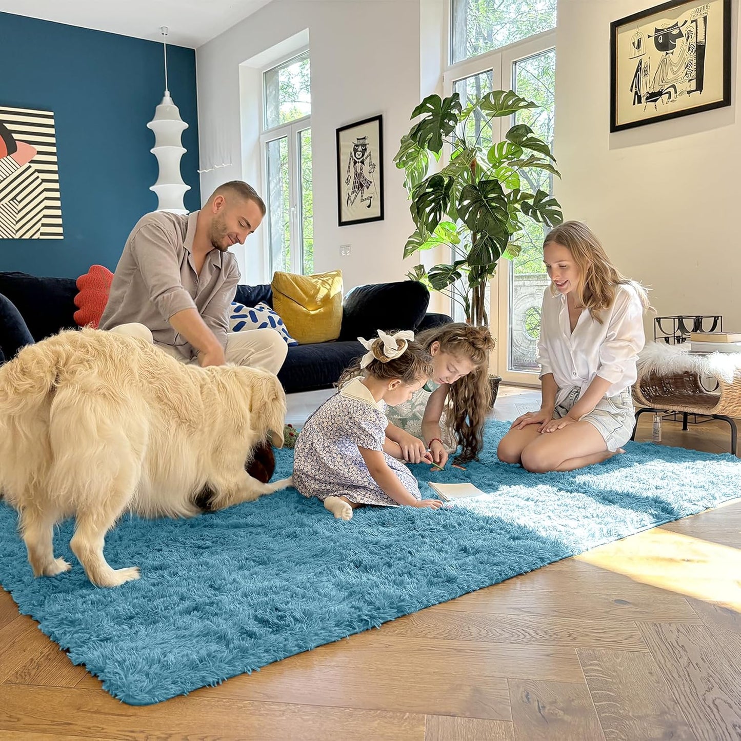 OLANLY Large Area Rug - Soft Fluffy Shaggy Carpet for Living Room & Bedroom | 8x10 Slate Blue