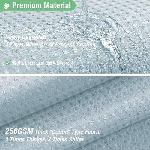 Dynamene Extra Wide Shower Curtain - 84 Inch Wide Waffle Weave Weighted Thick Cloth Bathroom Shower Curtain, Neutral Heavy Duty Hotel Bath Curtain Set with 14 Plastic Hooks, 84x72, Fog Blue