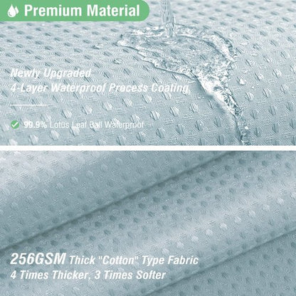 Dynamene Extra Wide Shower Curtain - 84 Inch Wide Waffle Weave Weighted Thick Cloth Bathroom Shower Curtain, Neutral Heavy Duty Hotel Bath Curtain Set with 14 Plastic Hooks, 84x72, Fog Blue