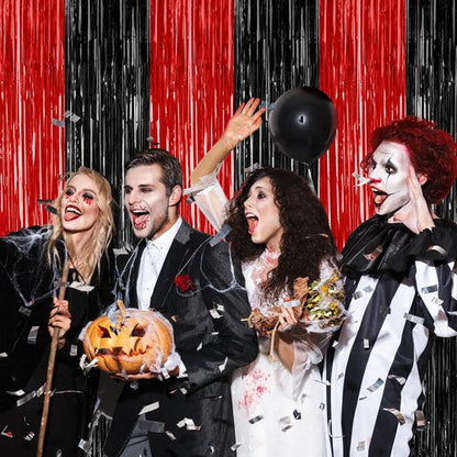 8 Pack Halloween Party Supplies - Red & Black Foil Streamer Tinsel Backdrop | 3.28 FT x 7.05 FT