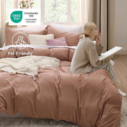 Bedsure California King Duvet Cover - Extra Soft Mocha Mousse Prewashed Cotton-Like Polyester Set | Includes 1 Duvet Cover 104''x98'' & 2 Pillow Shams