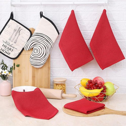 Homaxy 100% Cotton Waffle Weave Dish Cloths - Ultra Soft & Absorbent Quick-Drying Towels | 12x12 Inches, 6-Pack, Red