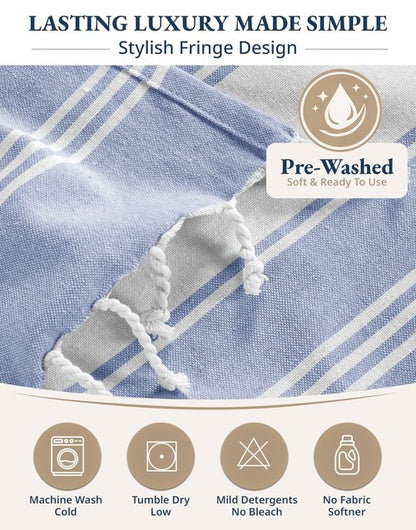 LANE LINEN Turkish Beach Towels, 2 Pack Extra Large Beach Towel, Pre-Washed for Soft Feel, Oversized Sand Free Quick-Dry Pool Towel, Beach Towels for Adults, 39"x71" - Forever Blue