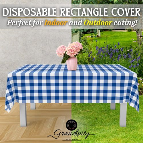 Grandipity Disposable Blue Gingham Checkered Table Cloths - Premium 54in x 108in for Rectangle Tables (6 Pk)