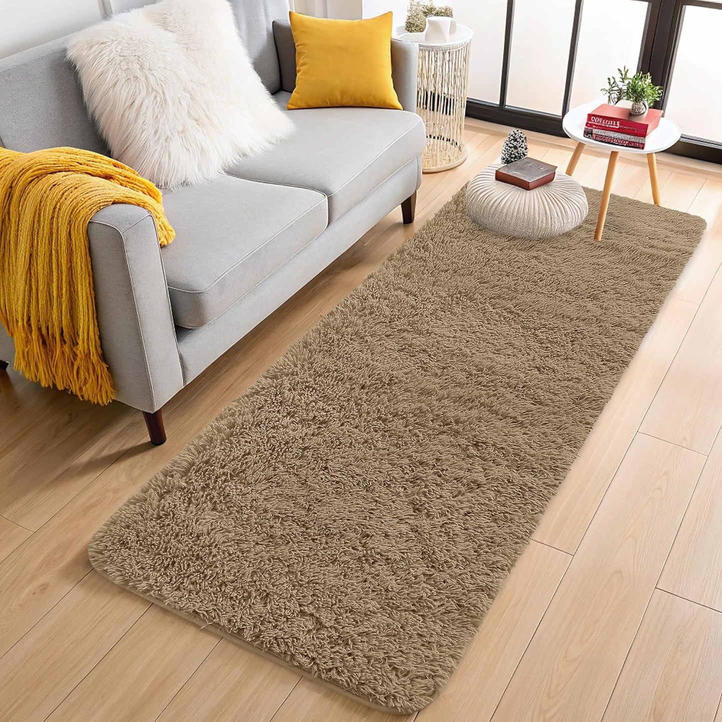OLANLY Machine Washable Runner Rugs - Soft Fluffy Shaggy Indoor Carpet for Bedroom & Hallway | Taupe