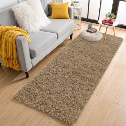 OLANLY Machine Washable Runner Rugs - Soft Fluffy Shaggy Indoor Carpet for Bedroom & Hallway | Taupe