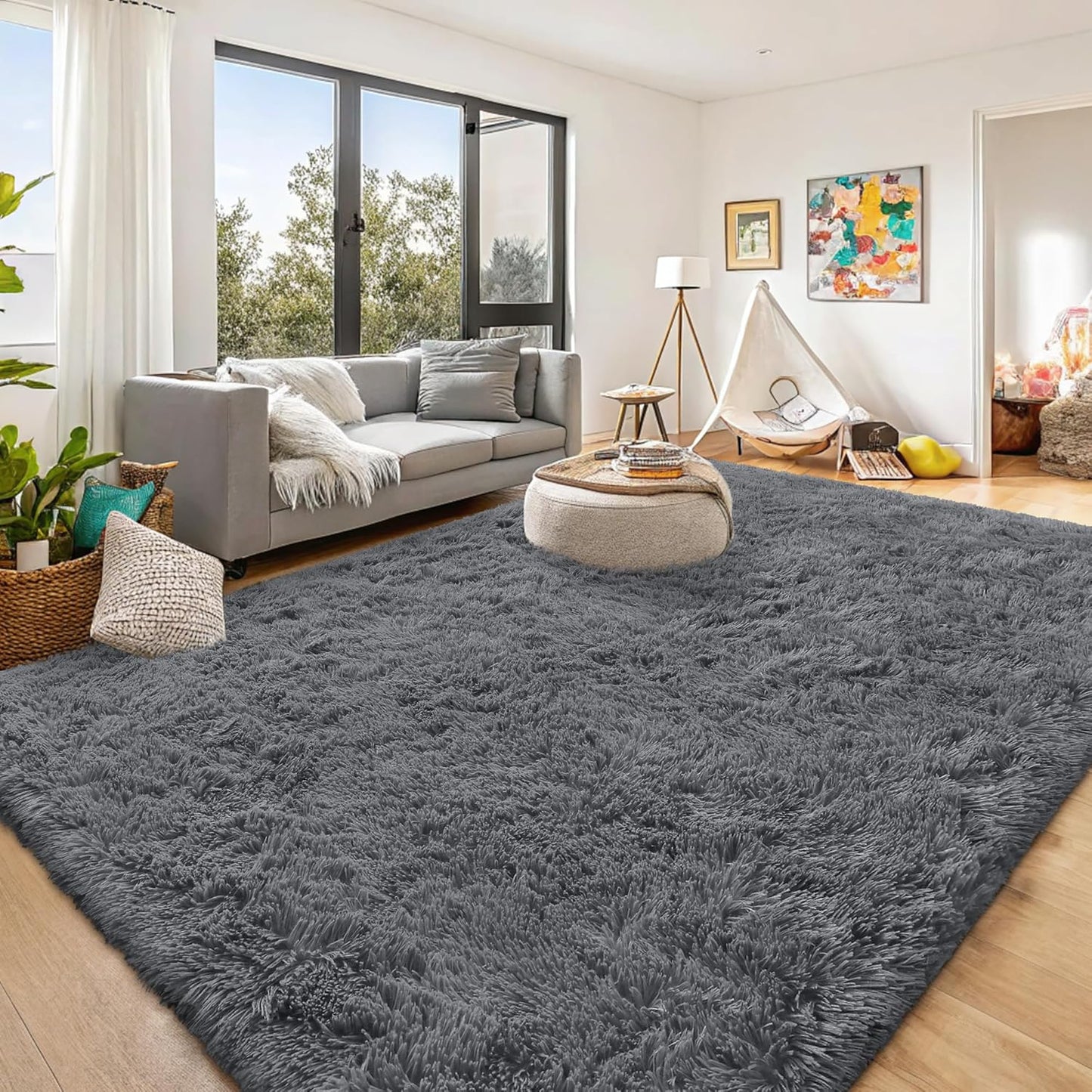 OLANLY Large Area Rug - Soft Fluffy Shaggy Carpet for Living Room & Bedroom | 8x11 ft, Grey