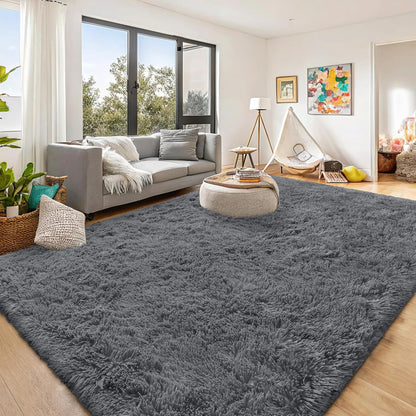 OLANLY Large Area Rug - Soft Fluffy Shaggy Indoor Carpet for Living Room & Bedroom | Grey 8x9 ft