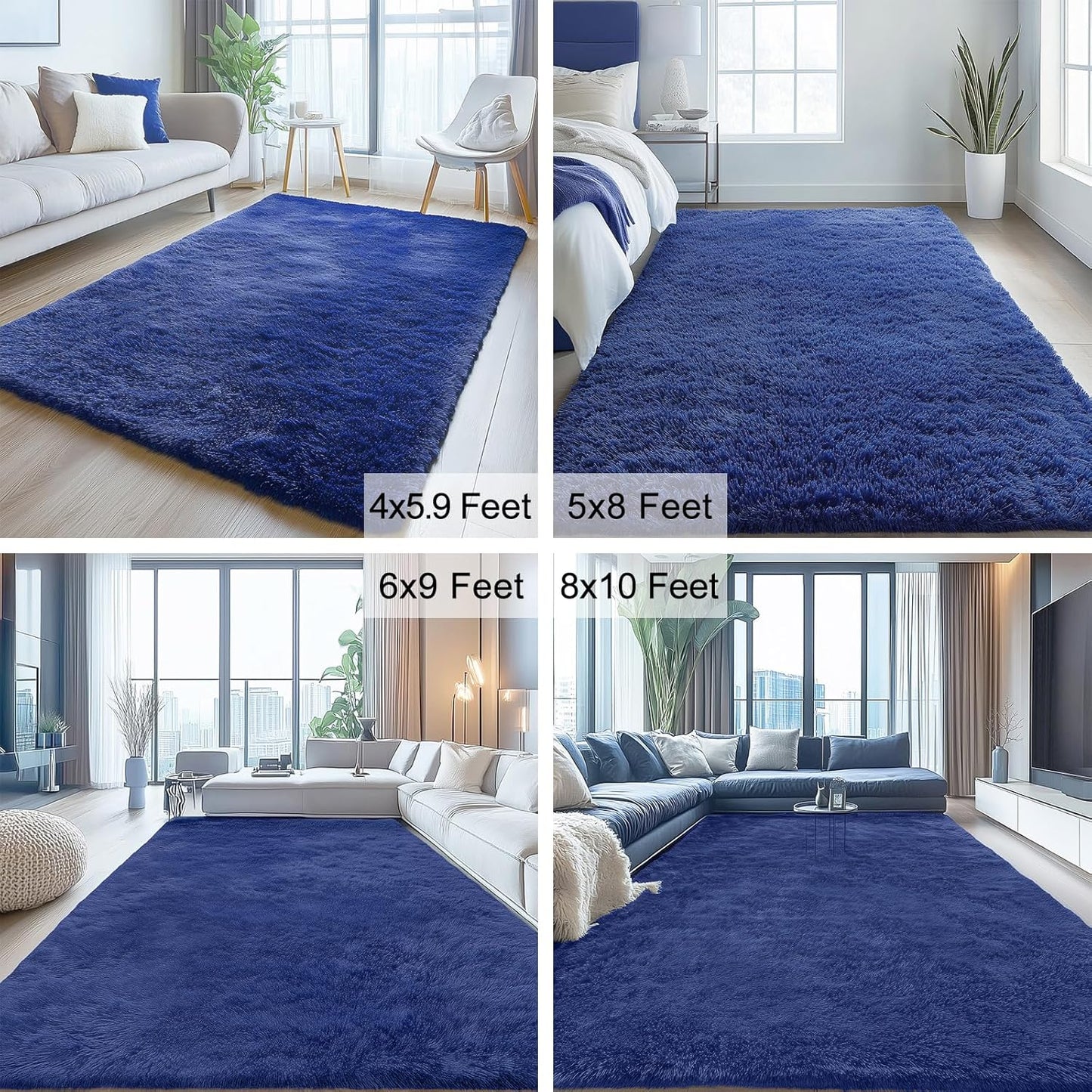 OLANLY Soft Fluffy 3x5 Machine Washable Bedside Rug - Navy Blue Shaggy Carpet for Kids & Home Decor