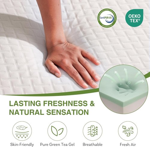 EGOHOME Memory Foam Mattress - 10-Inch Cooling Green Tea Gel for Pressure Relief | Full Size 75''L x 54''W, White