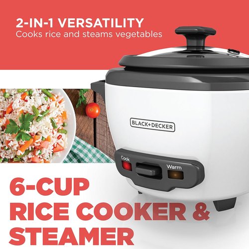 BLACK+DECKER 6-Cup Rice Cooker - Removable Non-Stick Bowl & Steaming Basket | White & IR40V Textile Iron