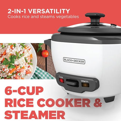 BLACK+DECKER 6-Cup Rice Cooker - Removable Non-Stick Bowl & Steaming Basket | White & IR40V Textile Iron