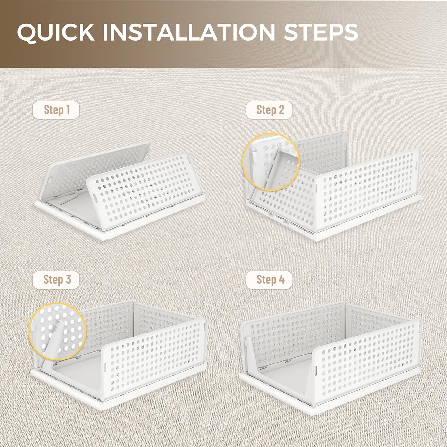Pinkpum 8-Pack Closet Organizers - Stackable Plastic Storage Bins for Wardrobe, Kitchen & Bathroom - White