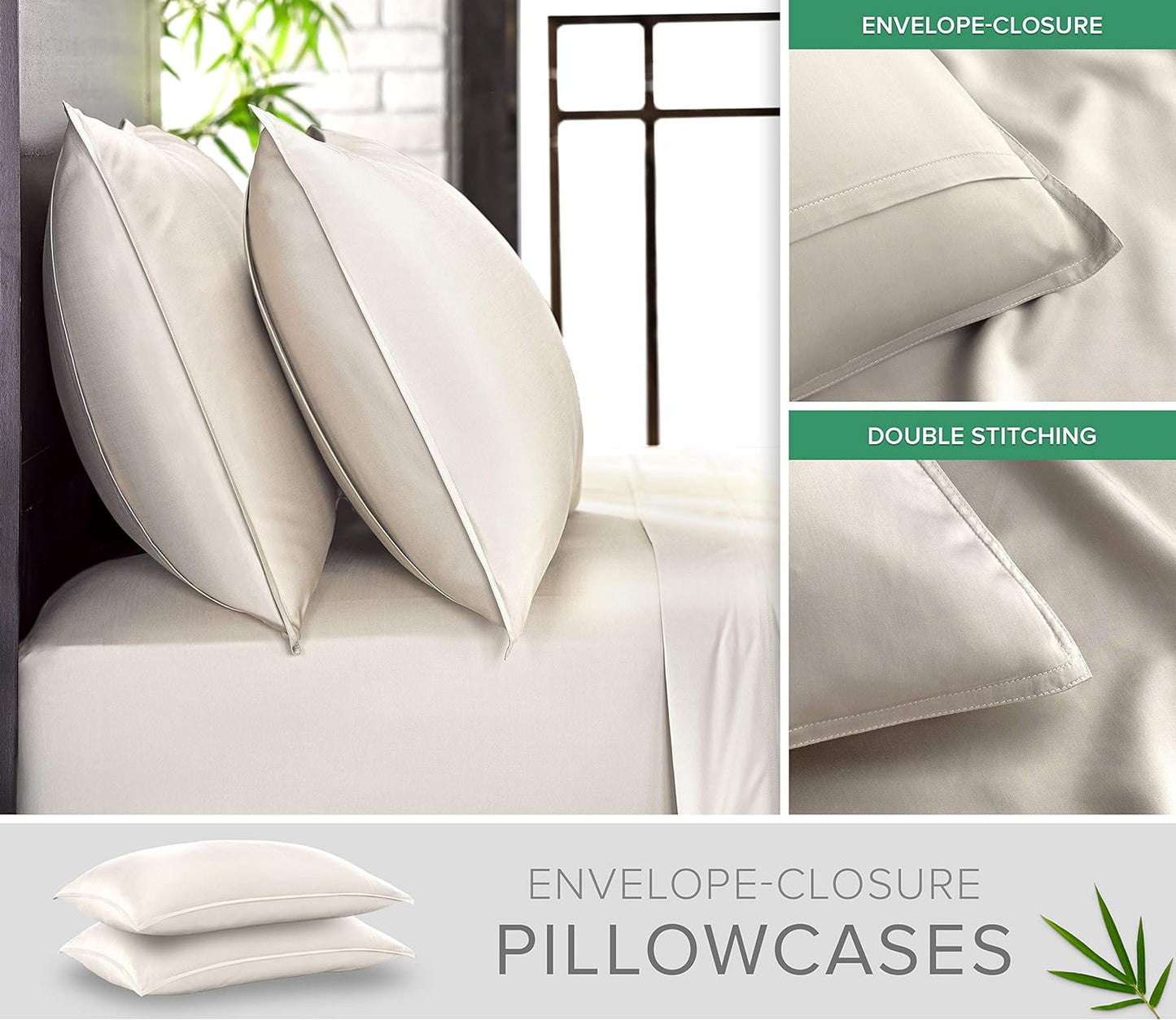Pure Bamboo Split King Sheets - 100% Organic Viscose Bed Sheet Set, Soft & Cooling, Ivory