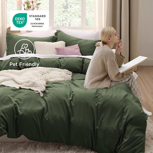 Bedsure Olive Green Duvet Cover Set - Extra Soft 3-Piece King Size Bedding, 104x90 Inches with Zipper Closure & 2 Pillow Shams