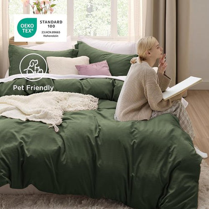 Bedsure Olive Green Duvet Cover Set - Extra Soft 3-Piece King Size Bedding, 104x90 Inches with Zipper Closure & 2 Pillow Shams