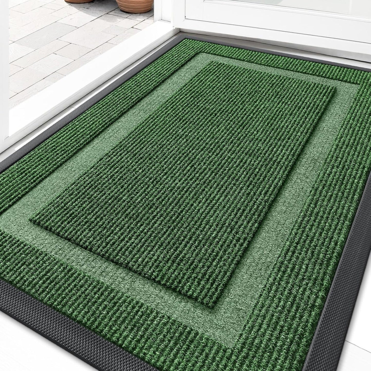 OLANLY Indoor Outdoor Front Door Mat - Waterproof, All-Weather, Easy Clean | 33x21 Inches, Green