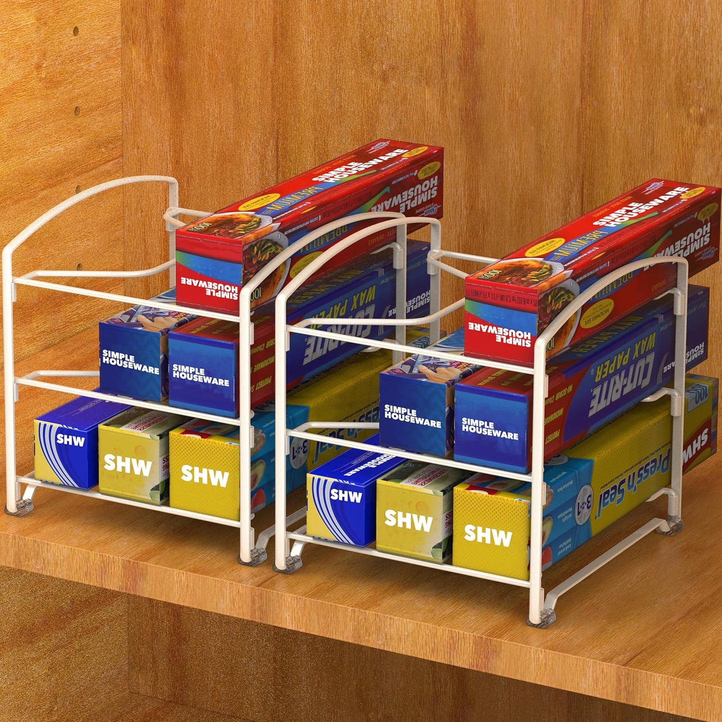 Simple Houseware Kitchen Wrap Organizer Rack - Space-Saving Design | Sleek White Finish