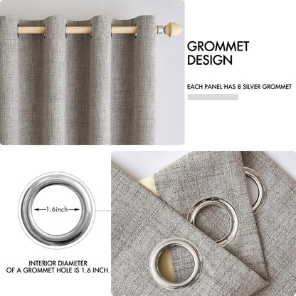MIULEE 100% Blackout Linen Textured Curtains - Thermal Insulated Warm Taupe Drapes | 52 x 90 Inch (2 Panels)