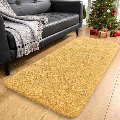 OLANLY Runner Rugs - Soft, Machine Washable Shaggy Design for Hallways & Bedrooms | Mustard Yellow
