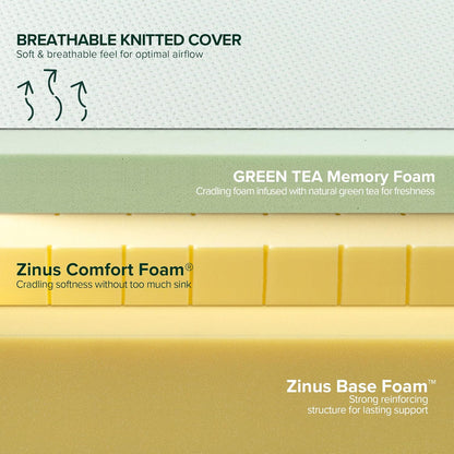 Zinus Memory Foam Mattress - 10 Inch Green Tea Comfort | Full Size, White