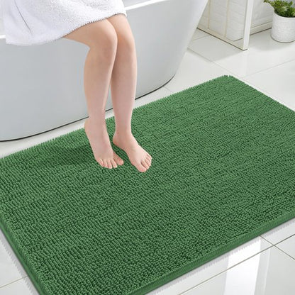 OLANLY Bathroom Rugs 47x32, Extra Soft Absorbent Chenille Bath Rugs, Rubber Backing Quick Dry, Machine Washable Bath Mats for Bathroom Floor, Tub and Shower, Home Decor Accessories, Olive Green