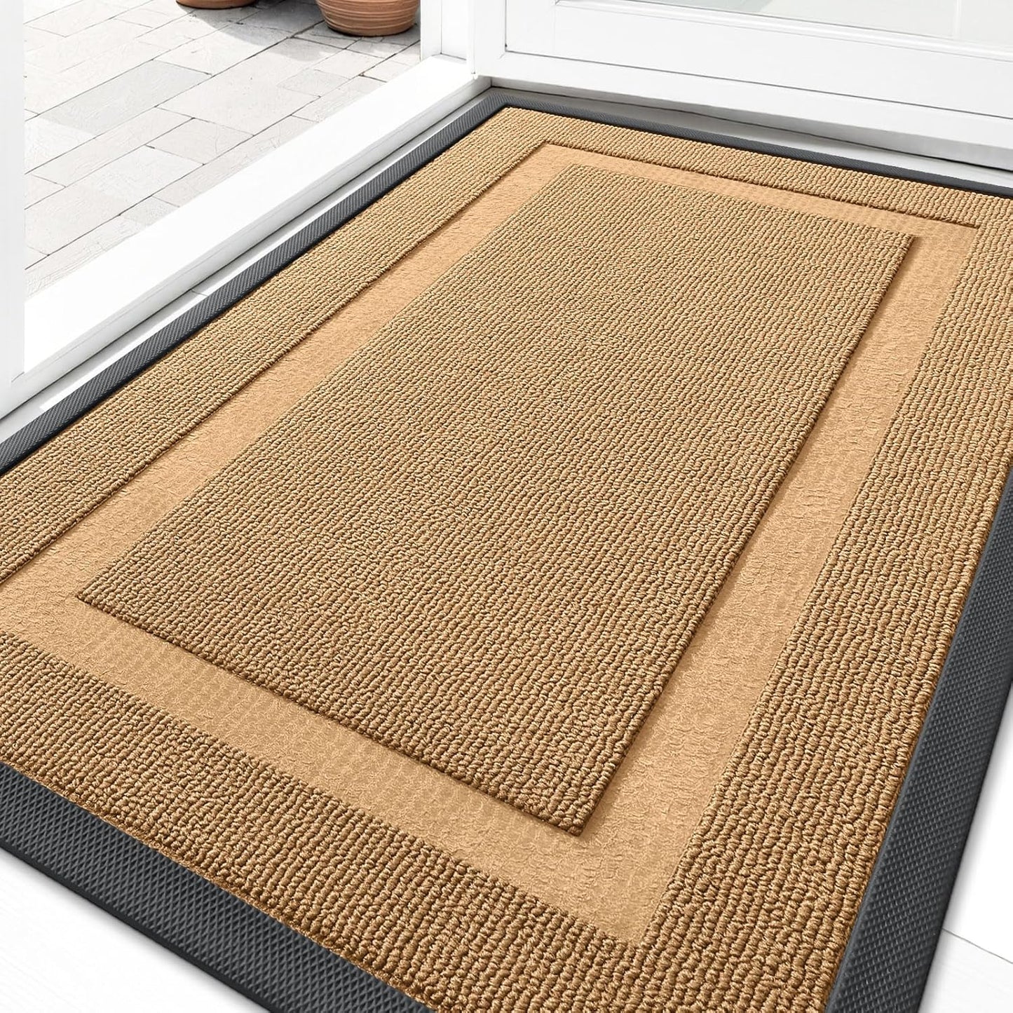 OLANLY Waterproof Front Door Mat - All-Season Indoor/Outdoor Doormat, Easy Clean, 29.5x17, Butter Yellow