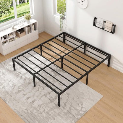 NEW JETO Metal Bed Frame,Queen Size Bed Frame with Storage Space,Heavy Duty Sturdy Mattress Foundation,Easy Assembly,No Box Spring Needed, Black,14 Inch,Queen