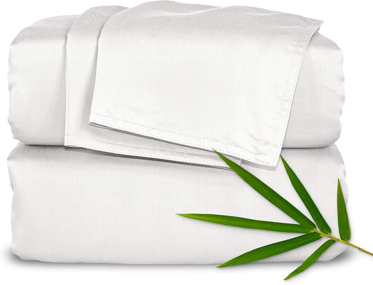 Pure Bamboo Split King Sheets - 100% Organic Viscose Bed Sheet Set, Soft & Cooling, 2 Fitted Sheets (White)