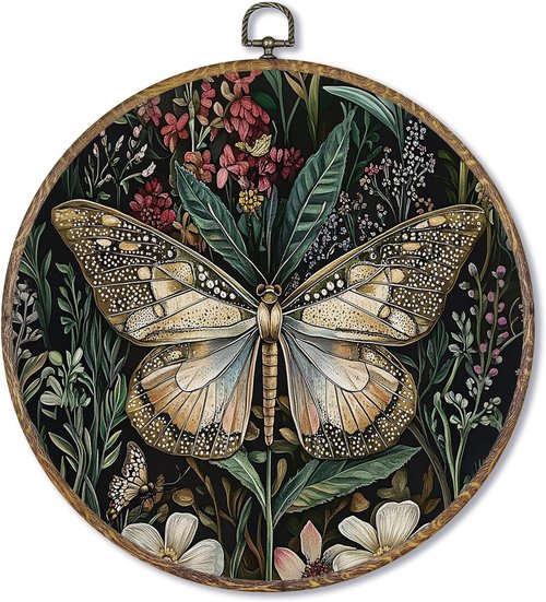 Fewgb Vintage Butterfly Wall Art | Dark Moody Framed Canvas Decor for Bedroom & Kitchen - 10x10