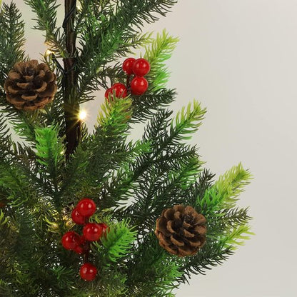 Juegoal 24-Inch Pre-Lit Christmas Pine Tree - Warm White Fairy Lights | Small Tabletop Decor with Burlap Base