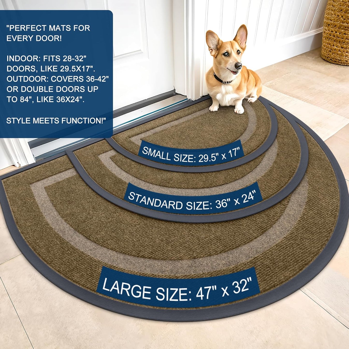 OLANLY Half Circle Door Mat - Waterproof All-Season Welcome Mat | Sturdy Natural Rubber, 59x23, Brown