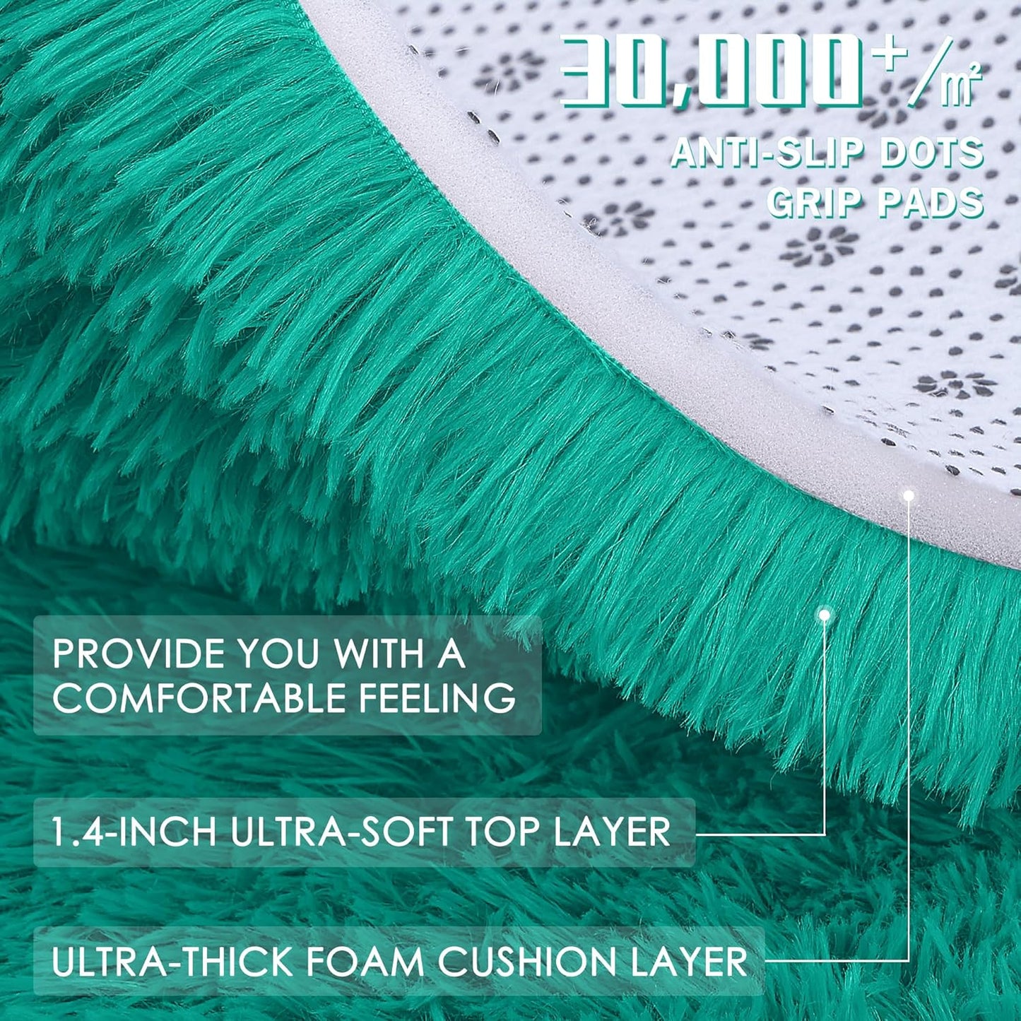 OLANLY 8x10 Large Area Rug - Soft Fluffy Shaggy Carpet for Living Room & Bedroom | Teal Green