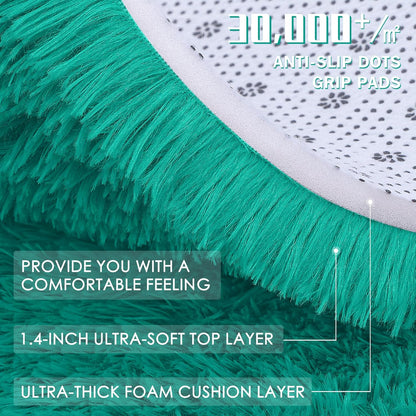OLANLY Teal Green Round Area Rug - Soft, Fluffy, Machine Washable 3 ft Circle Carpet for Bedroom & Nursery Decor