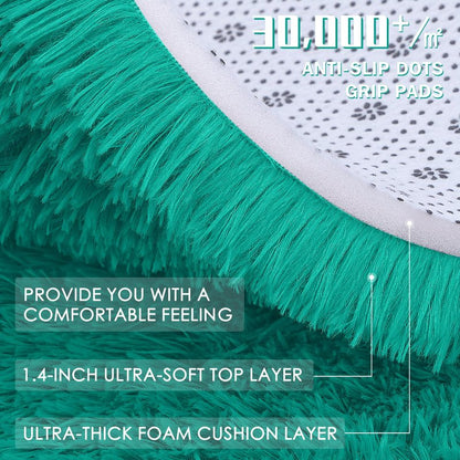 OLANLY Teal Green Round Rugs for Bedroom - Machine Washable, 3 ft Circle Area Rugs for Living Room, Soft and Fluffy Shaggy Carpet for Teen Girl and Boys, Nursery Rooms, Dorms, Home Decor Aesthetic