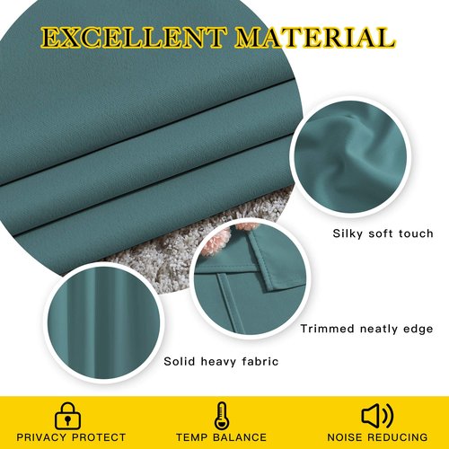 NICETOWN Room Darkening Curtain Panels - Home Fashion Ring Top Thermal Insulated Room Darkening Curtains for Bedroom/Living Room (2 Panels, 80" Wide by 95" Long, Sea Teal)