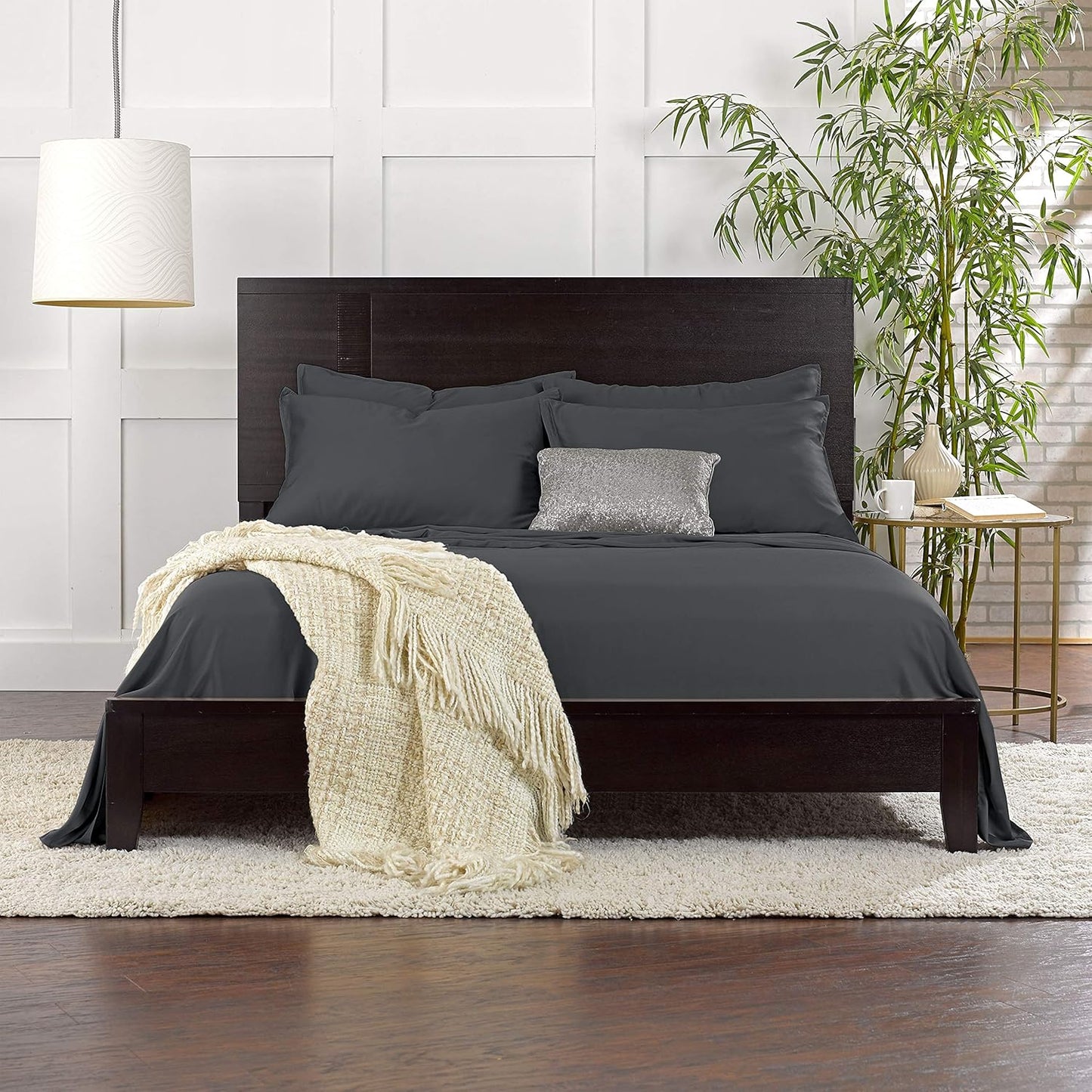 Pure Bamboo Full Bed Sheet Set - 100% Organic Viscose, Luxuriously Soft & Cooling, Charcoal Color